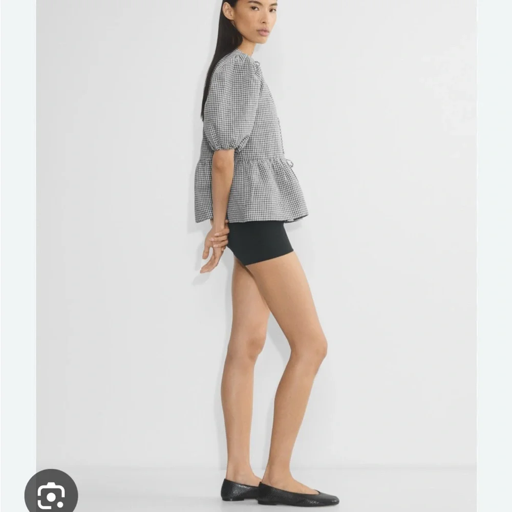 Aritzia Black & White Gingham Puff-Sleeve Tie-Front Top - Picture 3 of 4